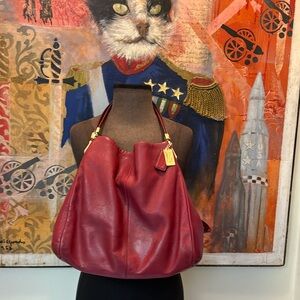 Coach Y2K red leather bucket shoulder bag Gold hardware center zip VGC